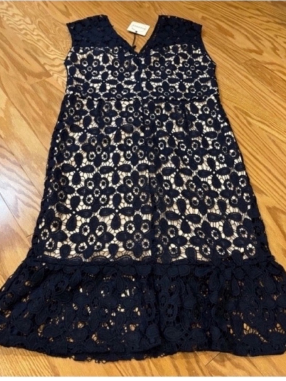 Soieblu NEW Navy Lace Dress Nude Underlay Knee Length Fit N Flare Womens 1X - Picture 3 of 13
